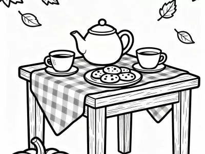 Creative Cozy Fall Tea Party Coloring Page
