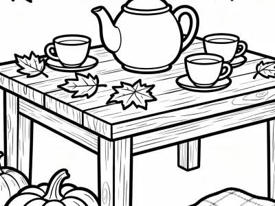Enchanting Cozy Fall Tea Party Coloring Page