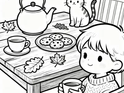 Nice Cozy Fall Tea Party In Nature Coloring Page