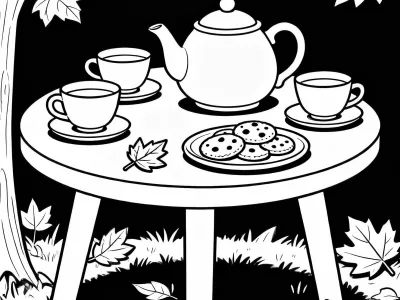 Outstanding Cozy Fall Tea Party Coloring Page
