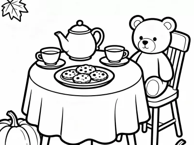 Incredible Cozy Fall Tea Party Coloring Page