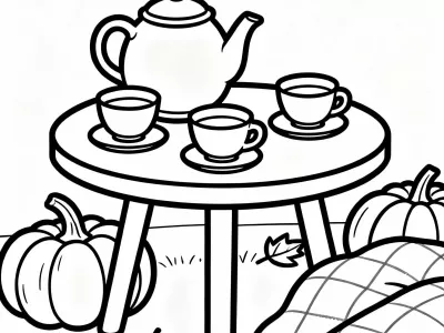 Perfect Cozy Fall Tea Party Coloring Page