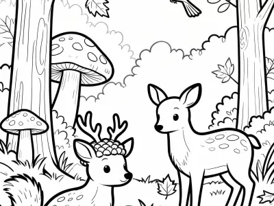Amazing Autumn Woodland Creatures In Nature Coloring Page