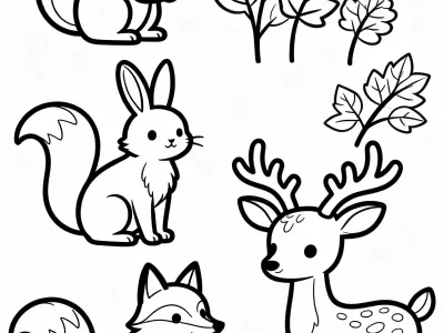 Beautiful Autumn Woodland Creatures Coloring Page
