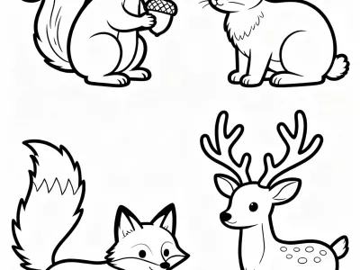 Delightful Autumn Woodland Creatures With Decorations Coloring Page