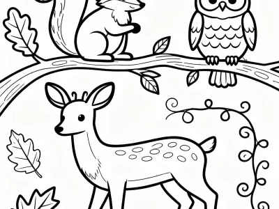 Creative Autumn Woodland Creatures Coloring Page