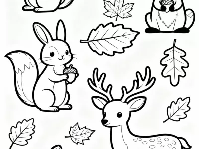 Enchanting Autumn Woodland Creatures Coloring Page
