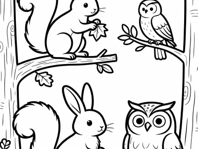 Fun Autumn Woodland Creatures Coloring Page
