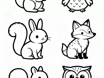 Happy Autumn Woodland Creatures Coloring Page