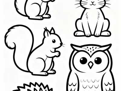 Joyful Cartoon Autumn Woodland Creatures Coloring Page