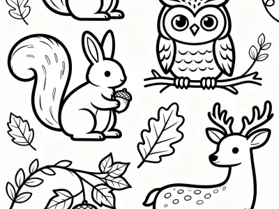Lovely Autumn Woodland Creatures Coloring Page