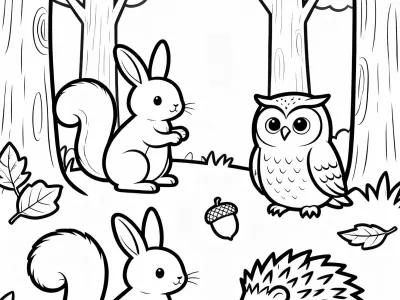 Magical Autumn Woodland Creatures Coloring Page