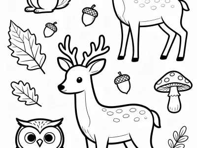 Nice Cartoon Autumn Woodland Creatures Coloring Page