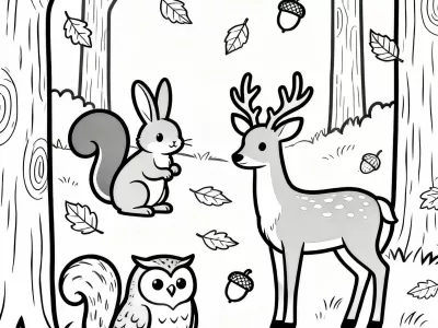 Outstanding Autumn Woodland Creatures Coloring Page