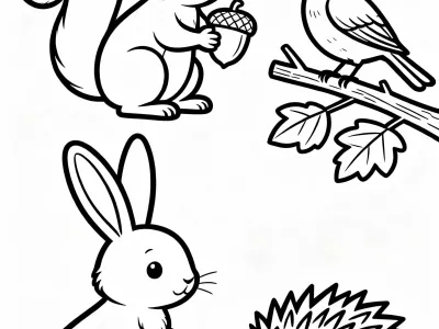 Perfect Autumn Woodland Creatures Coloring Page