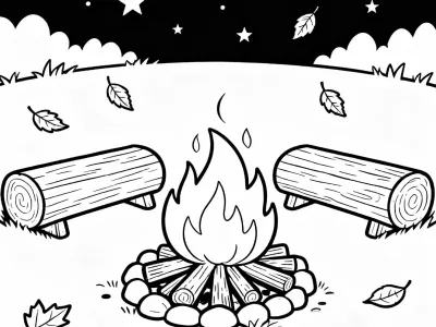 Amazing Happy Cozy Autumn Bonfire Nights Coloring Page