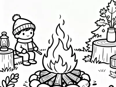 Beautiful Cozy Autumn Bonfire Nights Coloring Page