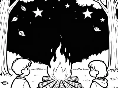 Creative Cozy Autumn Bonfire Nights Coloring Page
