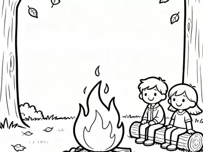 Enchanting Cozy Autumn Bonfire Nights Coloring Page
