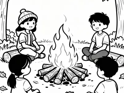 Fun Cozy Autumn Bonfire Nights Coloring Page