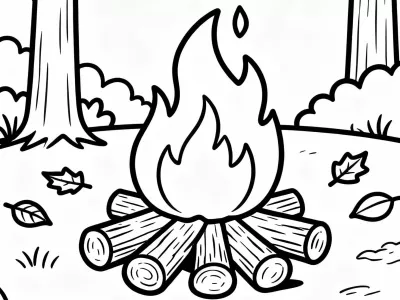 Happy Cozy Autumn Bonfire Nights Coloring Page