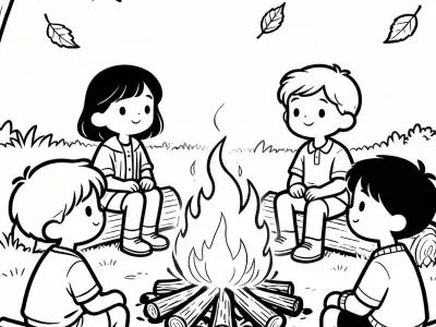 Gorgeous Cute Cozy Autumn Bonfire Nights Coloring Page