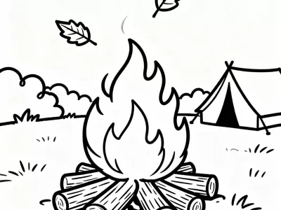 Lovely Cozy Autumn Bonfire Nights Coloring Page