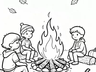 Magical Cozy Autumn Bonfire Nights Coloring Page