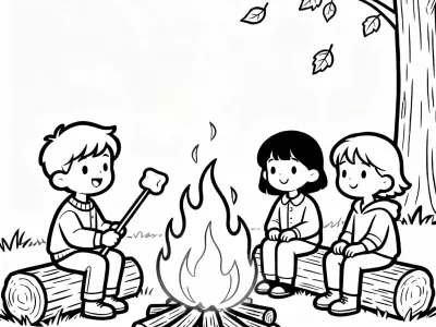 Nice Cartoon Cozy Autumn Bonfire Nights Coloring Page