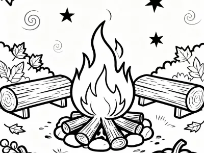 Outstanding Cozy Autumn Bonfire Nights Coloring Page