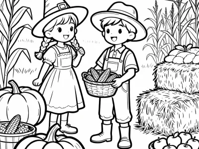 Gorgeous Cute Autumn Harvest Festivities Coloring Page