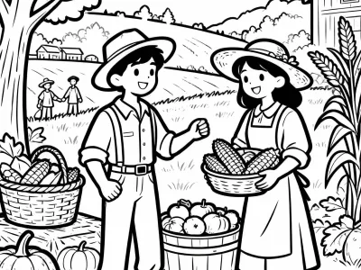 Joyful Cute Autumn Harvest Festivities Coloring Page