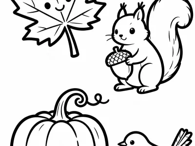 Delightful Happy Autumn Nature Scenes Coloring Page