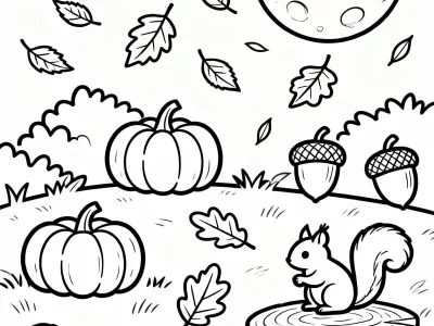 Magical Autumn Nature Scenes Coloring Page