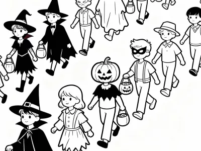 Beautiful Halloween Costume Parade Coloring Page