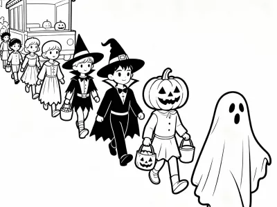 Amazing Baby Halloween Costume Parade Coloring Page