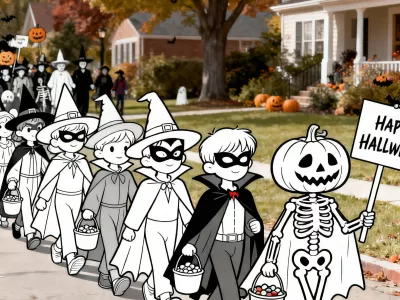 Fun Halloween Costume Parade Coloring Page