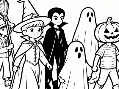 Enchanting Halloween Costume Parade Coloring Page