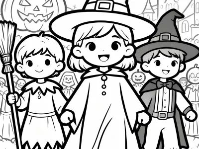 Happy Halloween Costume Parade Coloring Page
