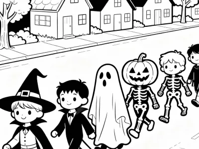 Gorgeous Happy Halloween Costume Parade Coloring Page