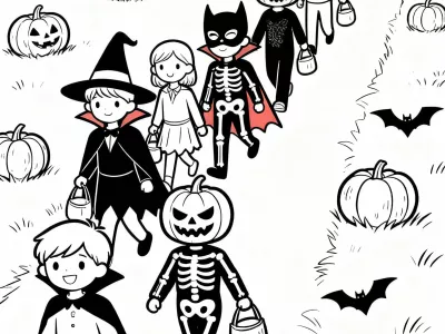 Magical Halloween Costume Parade Coloring Page