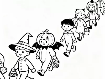 Nice Cartoon Halloween Costume Parade Coloring Page