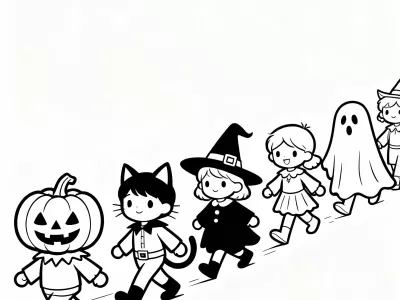 Outstanding Halloween Costume Parade Coloring Page