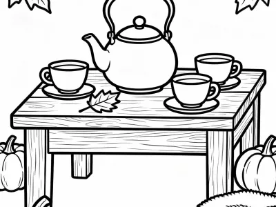 Delightful Funny Cozy Autumn Tea Party Coloring Page