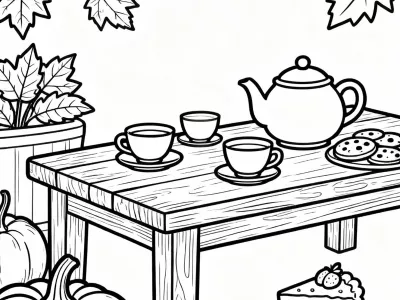 Enchanting Cozy Autumn Tea Party Coloring Page