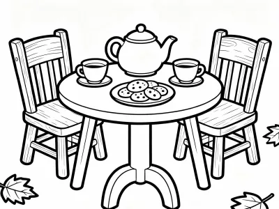 Outstanding Cozy Autumn Tea Party Coloring Page