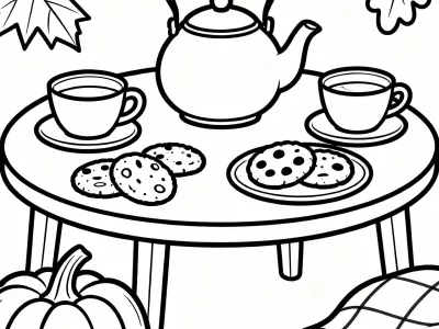 Perfect Cozy Autumn Tea Party Coloring Page