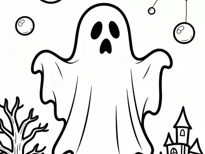 Amazing Happy Spooky Ghost Scenes Coloring Page