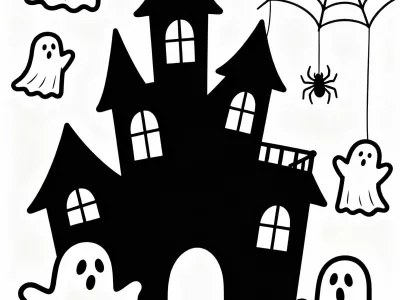 Beautiful Spooky Ghost Scenes Coloring Page