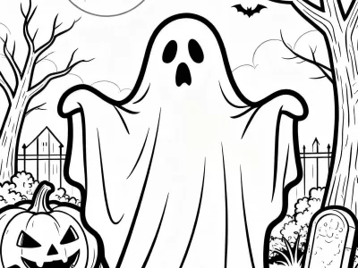 Delightful Spooky Ghost Scenes With Patterns Coloring Page